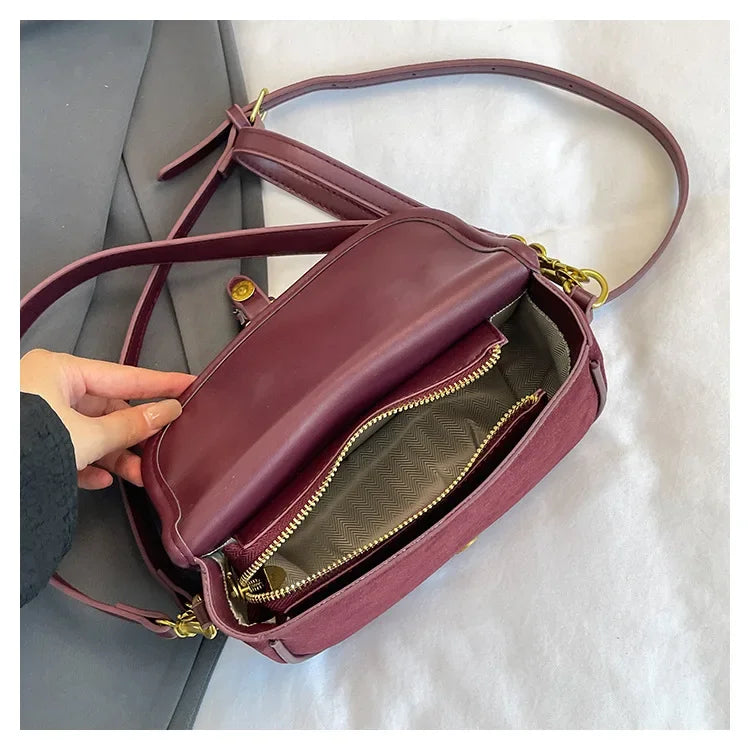 Cyflymder  New Ladies Vintage Saddle Bag Simple Commuter Crossbody Bag Soft Texture Bean Curd Square Bag Elegant Versatile Shoulder Bag