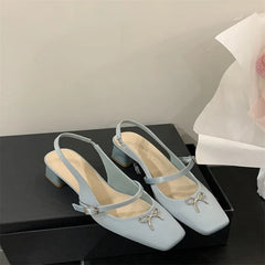 Cyflymder  Sandals Straps Comfort Shoes for Women Square Toe All-Match Shallow Mouth Suit Female Beige 2025 Summer Mary Jane Lace Up Bow Po