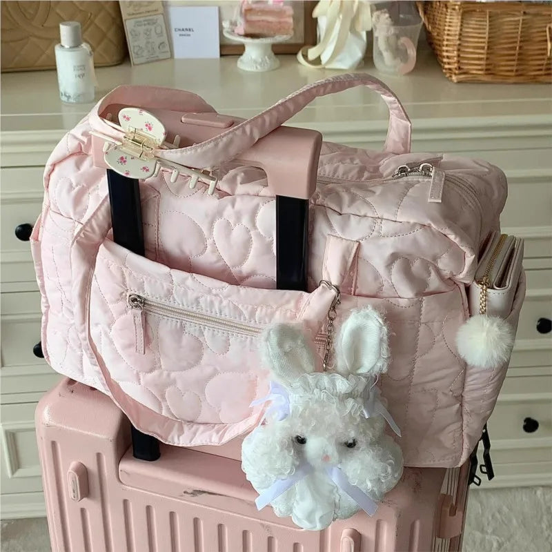 Cyflymder  Heart Print Large Capacity Tote Bag Women Sweet Cute Pink Shoulder Bag Ladies Commuter Travel Portable Handbag 2025 New﻿