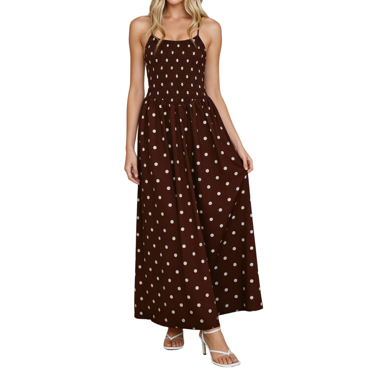 Cyflymder  Women s Polka Dot Print Sleeveless Spaghetti Strap Cami Dress - Summer Fashion A-line Dress with Casual Elegance