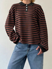 Cyflymder  Women s Striped Collared Sweater with Loose Fit and Long Sleeves - Stylish Pullover Knit Top for Casual Winter and Fall Fashion