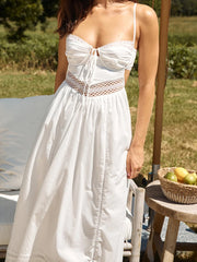 Cyflymder  Elegant Lace Sleeveless Maxi Dress with V-Neckline and Open Back Detail for Evening Cocktail Wedding Party Wear