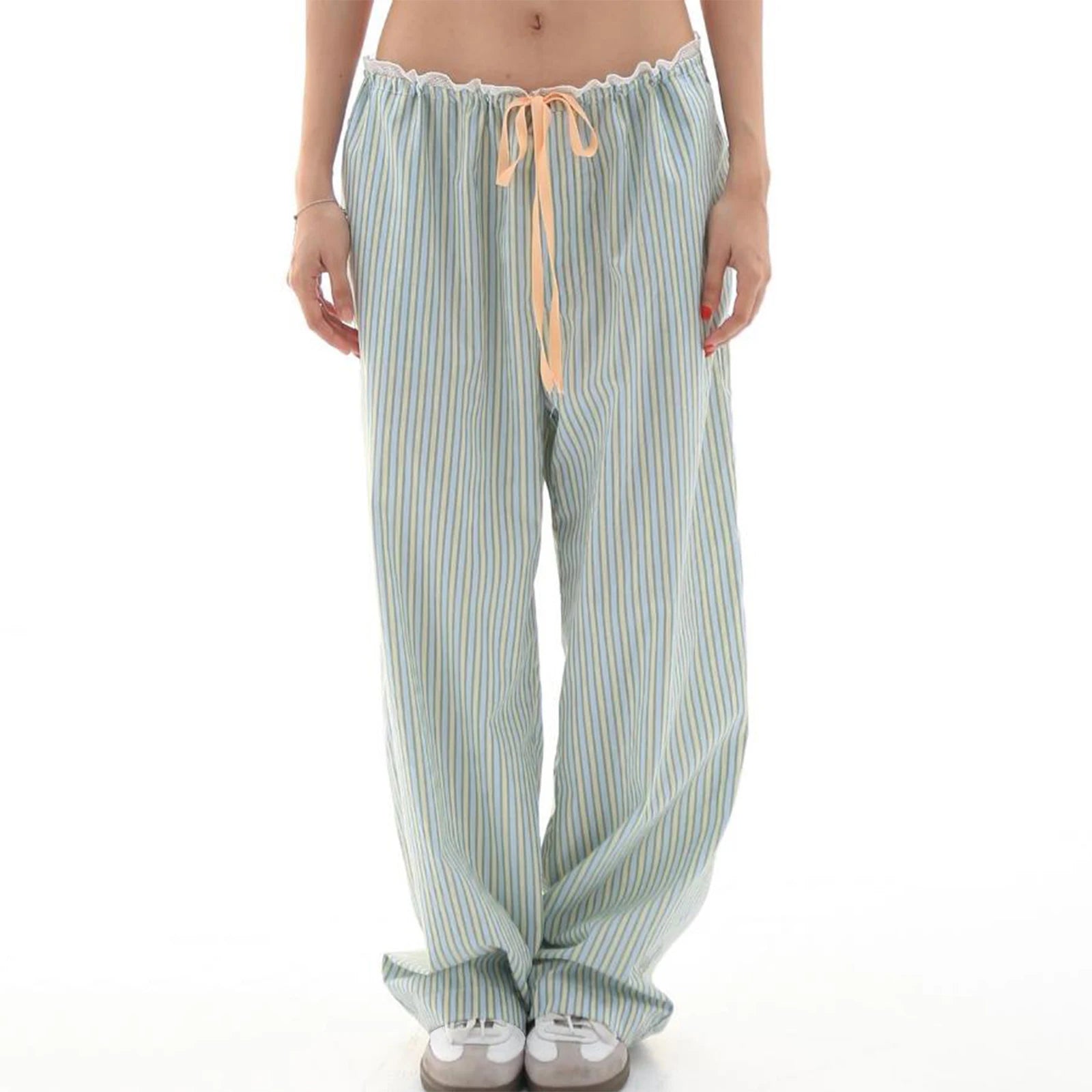 Cyflymder  Women Loose Pants Stripe Print Drawstring Elastic Waist Trousers Spring Summer Casual Sweatpants Streetwear