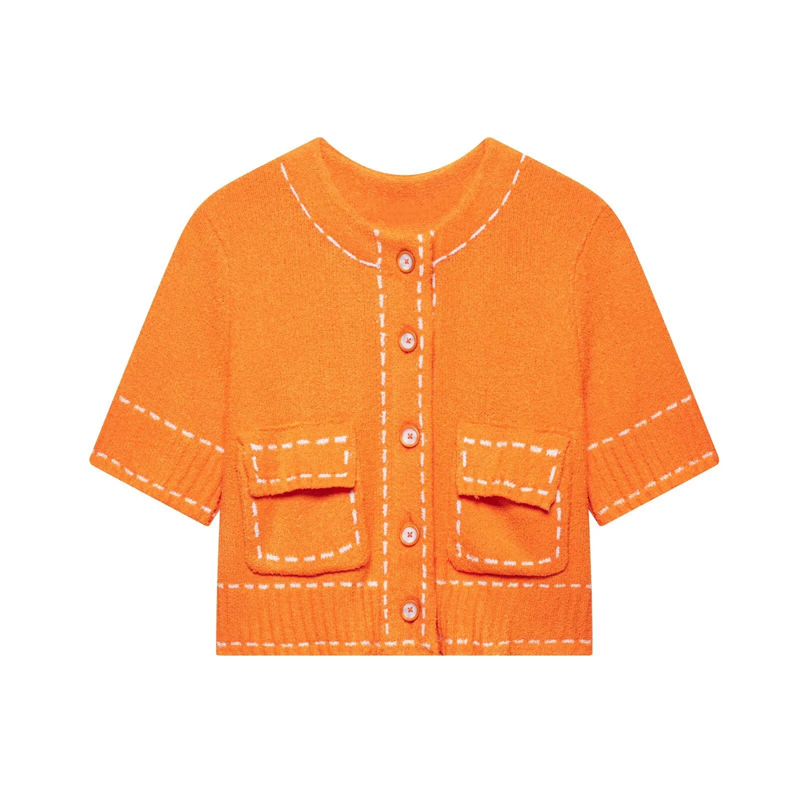 Cyflymder  Elegant Knitted Cardigan Coat Women Fashion Single-Breasted Pockets Short Sleeve Crop Sweater 2025 New Summer Casual Slim Tops