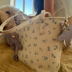 Cyflymder  Floral Market Tote Bag Women Cartoon Purple Charm Cute Shoulder Purse Ladies Leather Large Capacity Commuter Handbag 2025 New