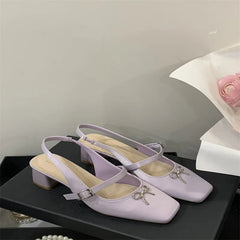 Cyflymder  Sandals Straps Comfort Shoes for Women Square Toe All-Match Shallow Mouth Suit Female Beige 2025 Summer Mary Jane Lace Up Bow Po