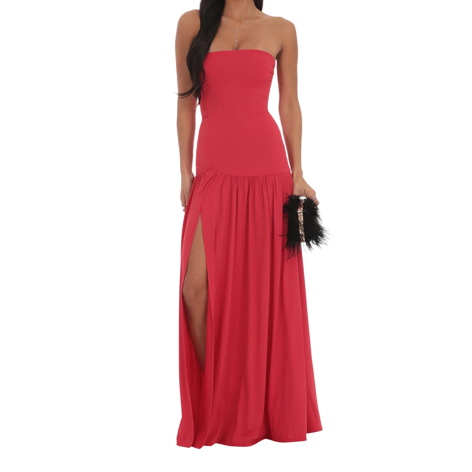 Cyflymder  Elegant Floral Print Off Shoulder Maxi Dress with High Side Slit and Sleeveless Design for Evening Party or Clubwear