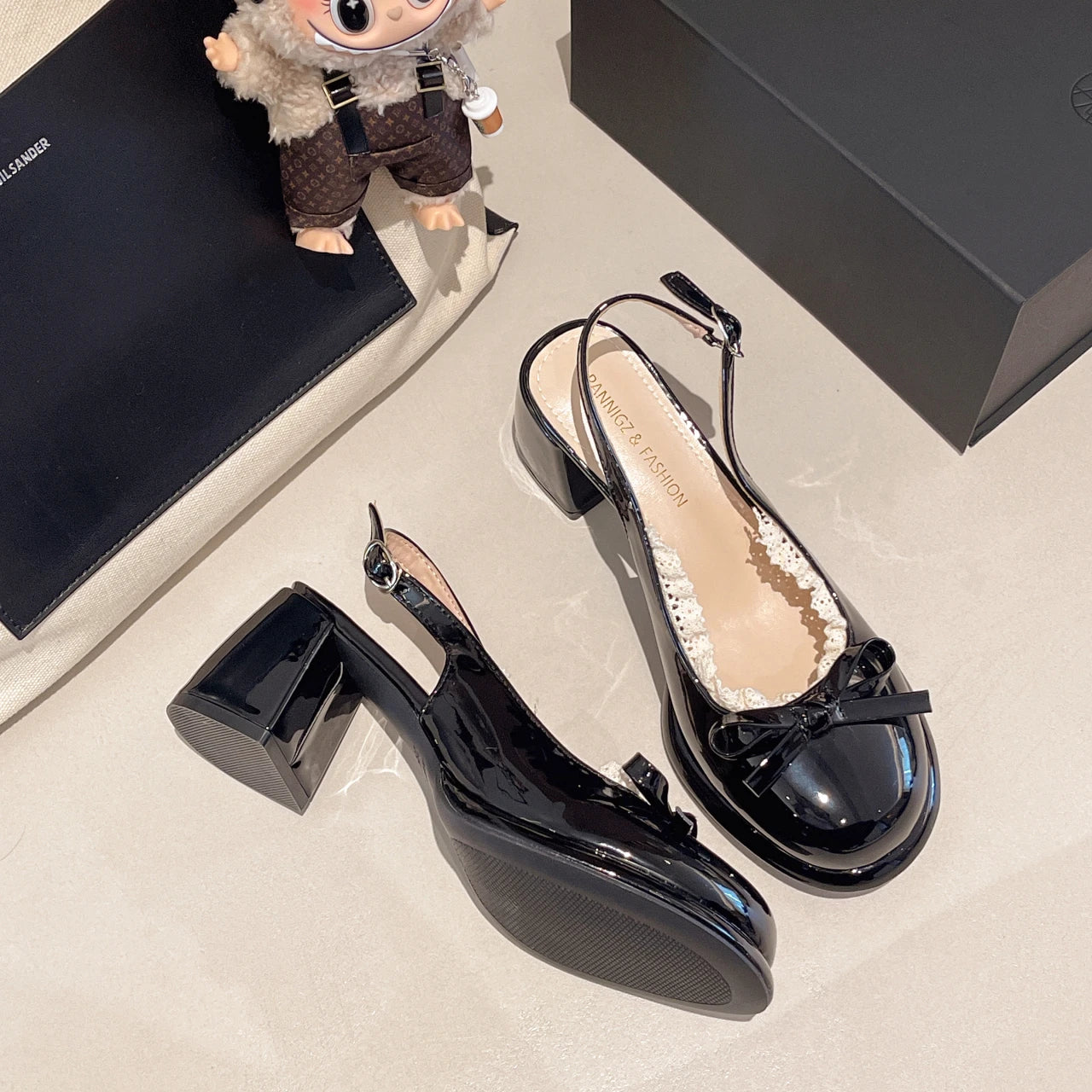Cyflymder  Sweet Bowknot Patent Leather Mary Jane Shoes Women Summer Pointed Toe High Heel Sling Back Pumps Fashion Party Dress Shoes
