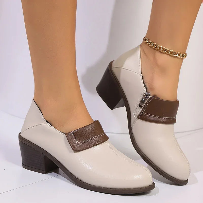Cyflymder  Elegant Women Thick High Heels 2025 Spring Pu Leather Plus Size Pumps New Waterproof Woman Non Slip Office Single Shoes