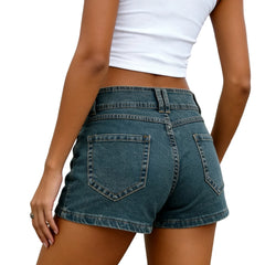 Cyflymder  Women's High Waist Denim Shorts Double Button Vintage Blue Jean Shorts With Pockets Slim Fit Casual Hot Pants Summer Streetwear