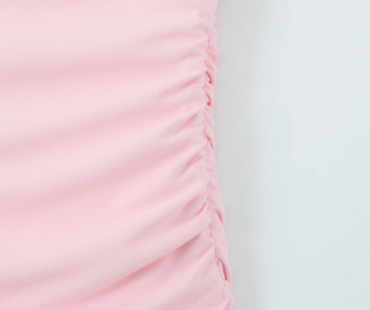 Cyflymder  Elegant Ruched Strapless Dress Women Sexy Pastel Pink Off Shoulder Side Zipper Midi Dress 2025 New Summer Party Evening Dresses