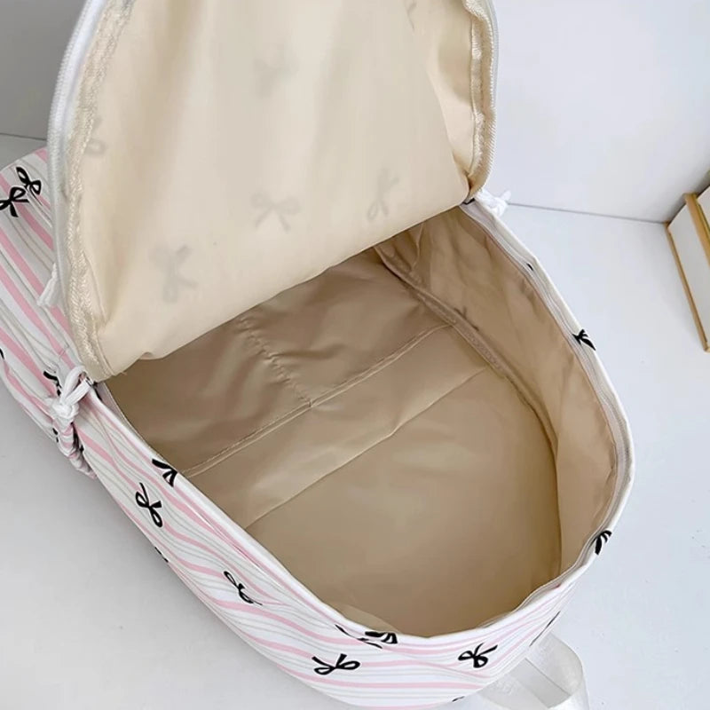 Cyflymder  High-capacity Women Sweet Preppy Backpacks Japanese Y2k Aesthetic Fashion Students Backpack Kawaii Striped Bow Print Schoolbags