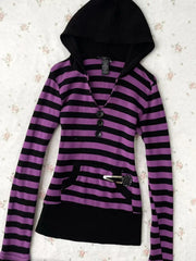 Cyflymder  Woman Clothes Hoodie Y2k Stripe Pullover 2000s Goth Punk Vintage Winter hoodies High Street Sweatshirt Basics Harajuku Warm Tees