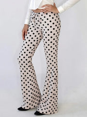 Cyflymder  Women s Polka Dot Print Drawstring Flare Leg Trousers with Low Waist Design Perfect for Any Season and Occasion