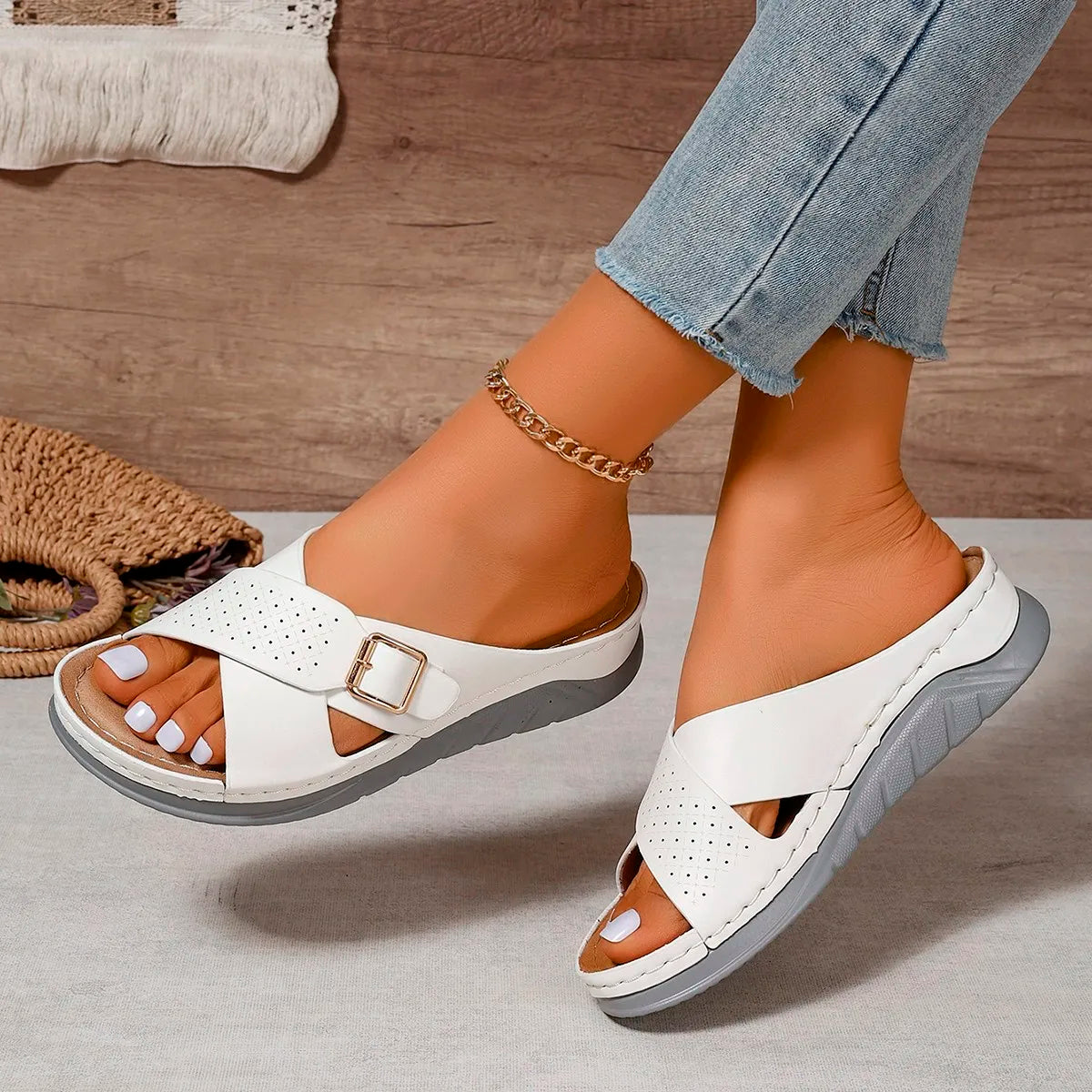 Cyflymder  Women PU Flip Flops Comfortable Thick Sole Soft Wedge Slippers Fashionable Corrective Beach Slippers Women Slippers 5787