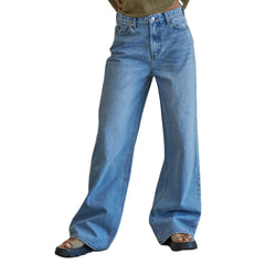 Cyflymder  Chic Loose High Waist Design Straight Crotch Retro Style Denim Trousers for Lady Comfortable Casual and Versatile Jeans