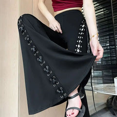 Cyflymder  Y2K Women's Flare Pants Lace-up Summer Glam Sexy Cut-Out Bell Bottom Trousers 2000s Vintage Y2K Trousers Streetwear A143