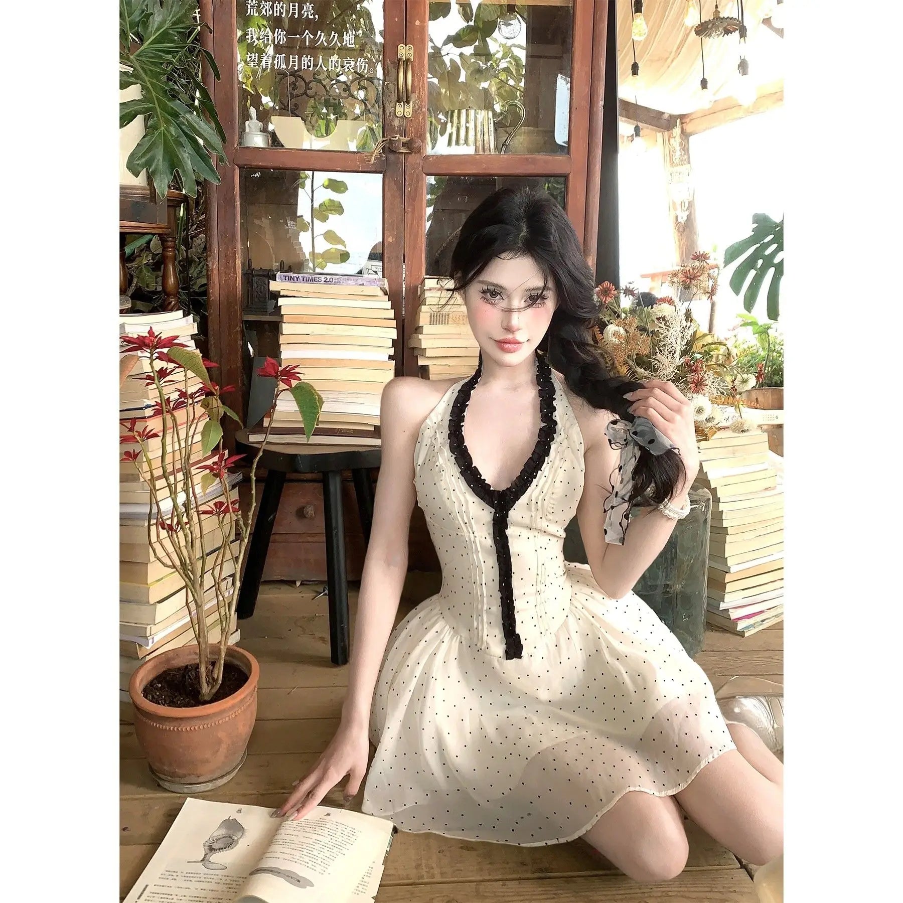 Cyflymder  2025 New High Niche Sexy Polka Dot Neck Dress Women Summer New Design Sense Covering Flesh Slimming, A-line Dresses