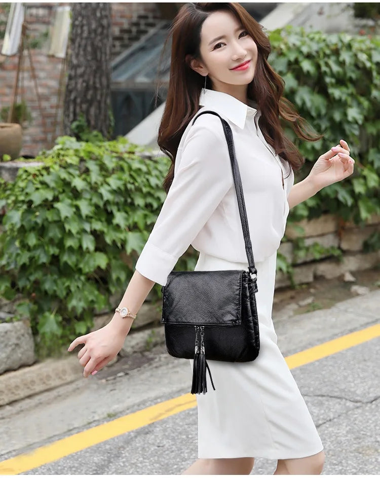 Cyflymder  Casual Women Crossbody Bags with tassel Soft PU Leather Messenger Bag Female Small Bags Multiple Pockets Versatile Large capacit