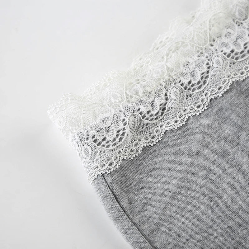 Cyflymder  Basic Solid Shorts Sets Women Casual Slim 2 Piece Sets Slash Neck Folds Camis Tops Lace Trim Low-Waisted Shorts