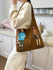 Cyflymder  Cute Cartoon Knitted Tote Bag Women's Large Capacity Versatile Commuter Single Shoulder Armpit Bag  Ins Style Soft Velve...