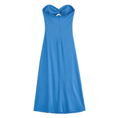 Cyflymder  Women's new fashion open design slim pleated strapless MIDI dress retro sleeveless backless women's dress