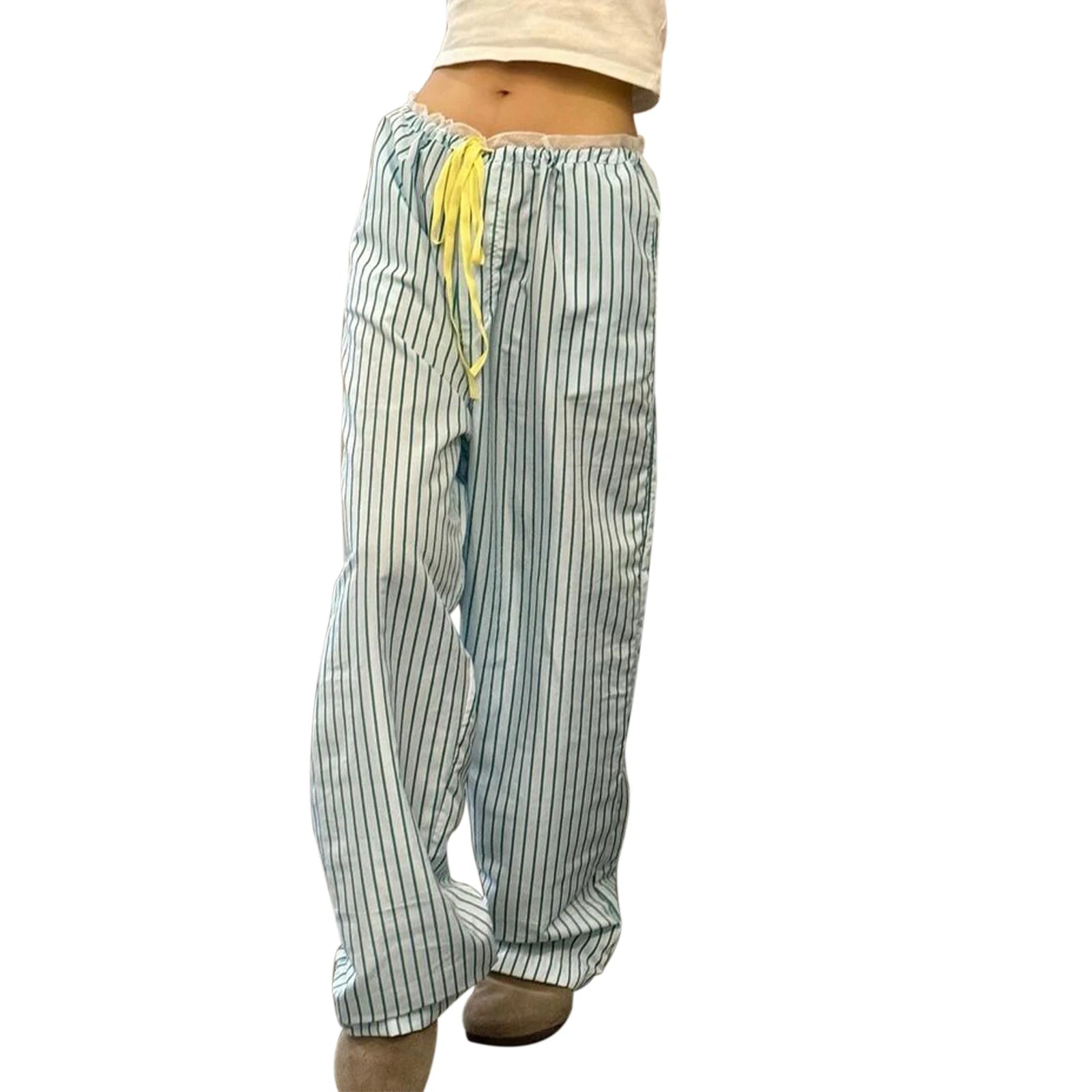 Cyflymder  Women Loose Pants Stripe Print Drawstring Elastic Waist Trousers Spring Summer Casual Sweatpants Streetwear