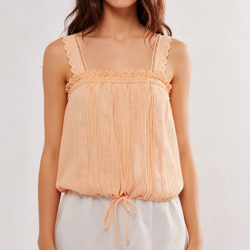 Cyflymder  Women Y2K Lace Patchwork Tank Top Cute Solid Color Pleated Ruffle Hem Babydoll Vest Summer Fairy Grunge Crop Shirts ﻿