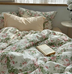 Cyflymder  Romantic green pink flower bedding set,twin full queen fresh fashion floral cotton home textile sheet pillow case quilt cover