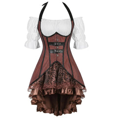 Cyflymder  Steampunk Corset Skirt Blouse Halter Striped Underbust Bustiers Gothic Bustier Corsette Halloween Party Outfits Carnival Costume