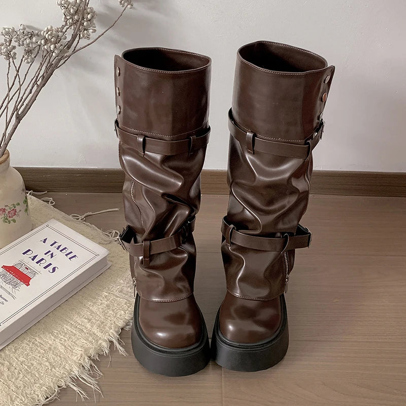 Cyflymder  Autumn Winter Chunky Style Women Knee High Boots Fashion Removable Ladies Platform Thick Heel Long Booties