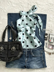 Cyflymder  Polka Dot Halter Sweet Y2k 2000s Summer Crop Top Vintage Sleeveless Slim Woman Clothes Tanks Top Fashion Hot Girl Emo Tees Chic