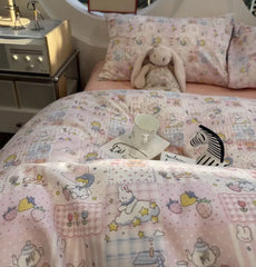 Cyflymder  Romantic sweet cute pink girl rabbit bear bedding set,twin full queen lovely cotton home textile sheet pillow case quilt cover