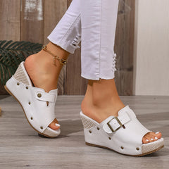 Cyflymder  Women's Leather Wedge Slipper Slip on Lightweight Walking Sandals Women Plus Size Comfortable Summer Woman Slipper