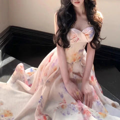 Cyflymder  3D Floral Camisole Dresses Women Summer Splicing Princess Fluffy Loose Long Short Pullover High Waisted V-neck A-line Skirt New