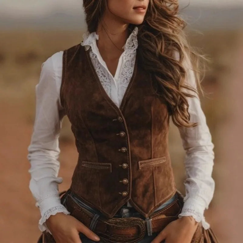 Cyflymder  Vintage Brown Jacket Suede Velvet Spring/Autumn British Style Single Breasted Slim Casual Chic Ethnic Vest Tops