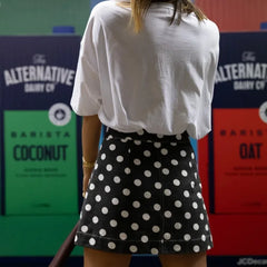 Cyflymder  Women Y2K Polka Dot Denim Wrap Skirts Summer 2000s Vintage Mini Jeans Skirts Dress for Beach Vacation Streetwear