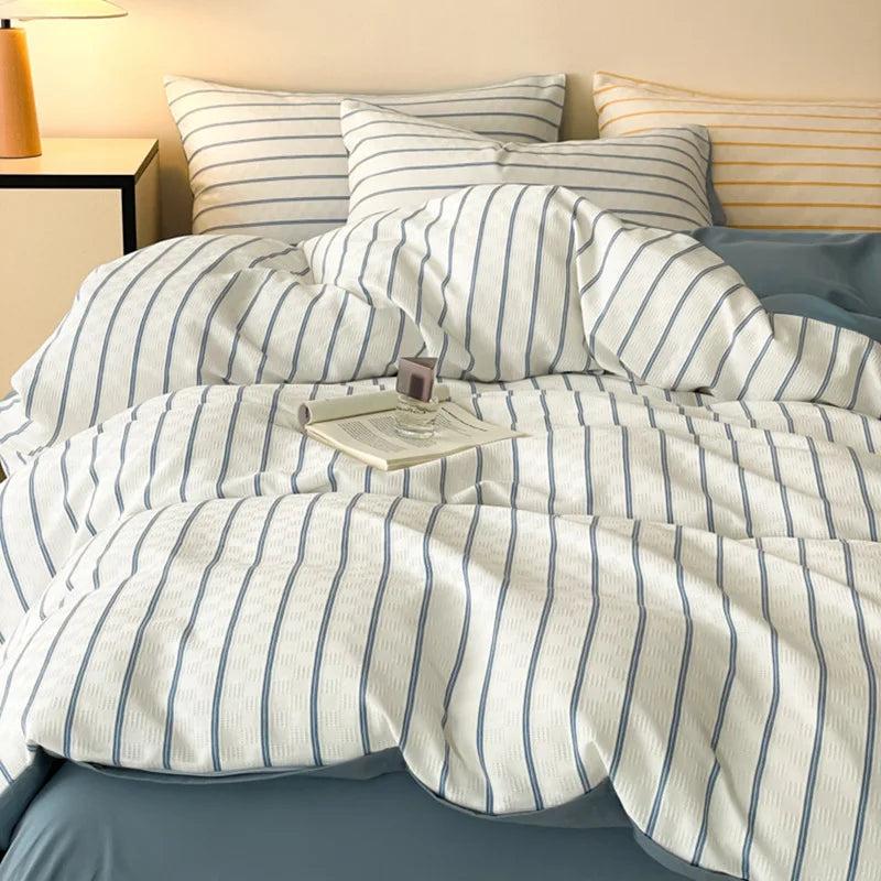 Cyflymder  60S Striped Pure Cotton Bedding Sets High-End Japanese Jacquard Quilt Cover Kit Skin-Friendly Home Textiles for Single Double