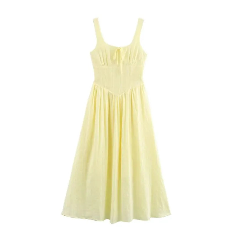 Cyflymder  Elegant Long Dress For Women Lace Up Sleeveless Square Neck Dresses 2025 New Summer Chic Casual Simple Vacation Beach Midi Dress