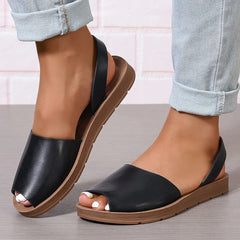 Cyflymder  Women's Peep Toes Back Strap Sandals Woman 2.5 cm Flat Shoes Summer Ladies Barefoot Slip on Sandal White Black 42 43