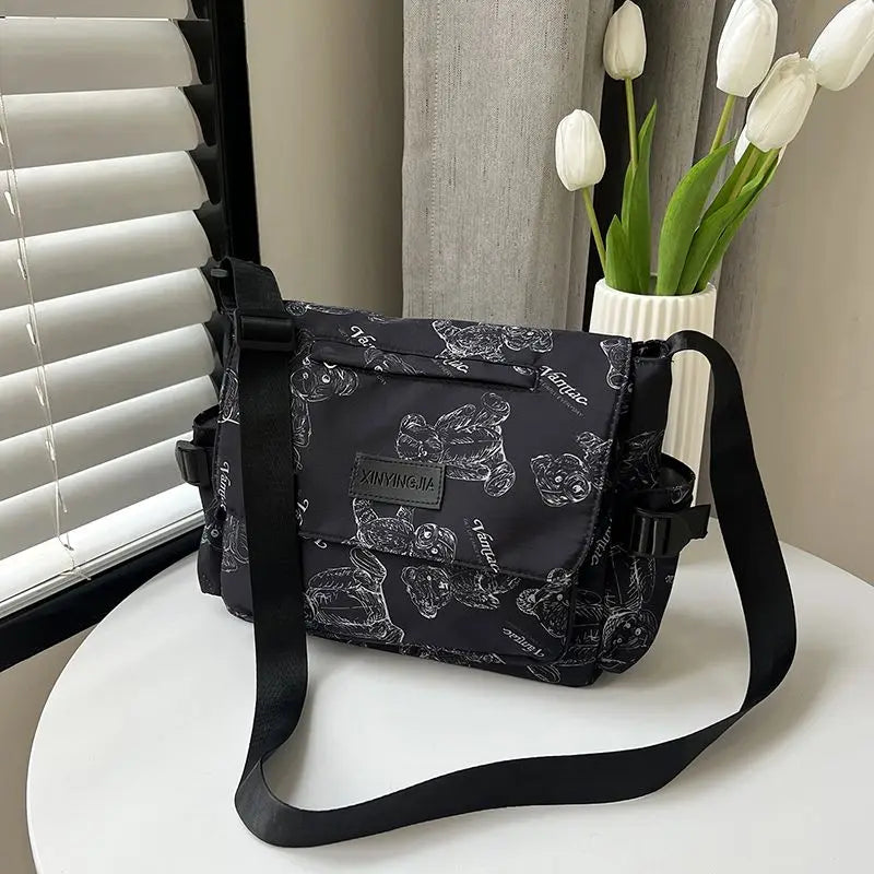 Cyflymder  Retro teddy bear cute college style girl crossbody bag Japanese Ins student large capacity versatile mailman bag