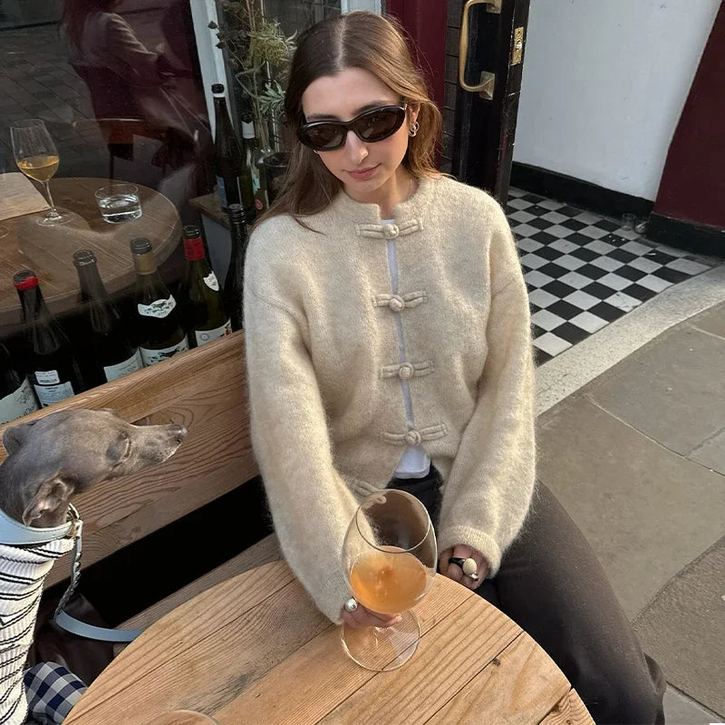 Cyflymder   Casual Knit Cardigan Women O Neck Long Sleeves Single Breasted Knot Sweater Female Autumn Winter New Chic Solid Knit Outfit