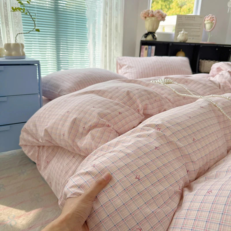 Cyflymder  INS Korean Style 2025 Floral Bedding Sets New Skin Friendly Soft Washed Cotton Printed Bed Sheet Sets