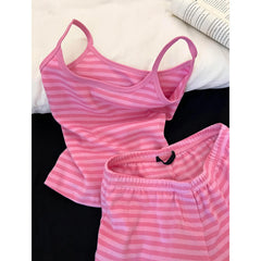 Cyflymder  Sweet and Gentle Wind Striped Suspenders Pajamas Women's Summer New Skin-friendly and Comfortable Suit Can Be Worn Outside