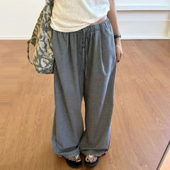 Cyflymder  Korean Vintage Button Drawstring Casual Pants Women's Clothing Fashion Plaid Summer New Elastic Basic Straight Loose Trousers