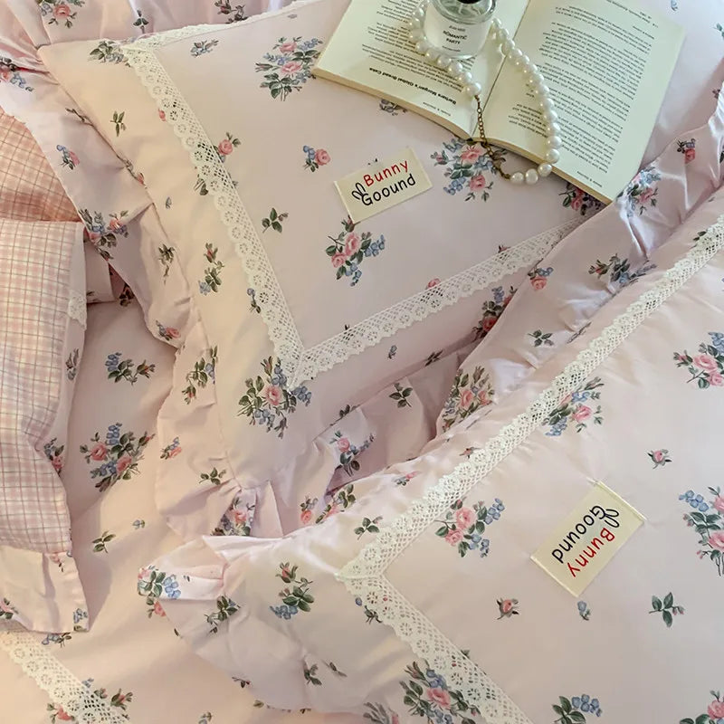 Cyflymder  100% Cotton Spring Garden Flowers Botanical Chic Ruffles Soft Comfortable Double Queen (1Duvet Cover+1Bed Sheet+2Pillowcases)