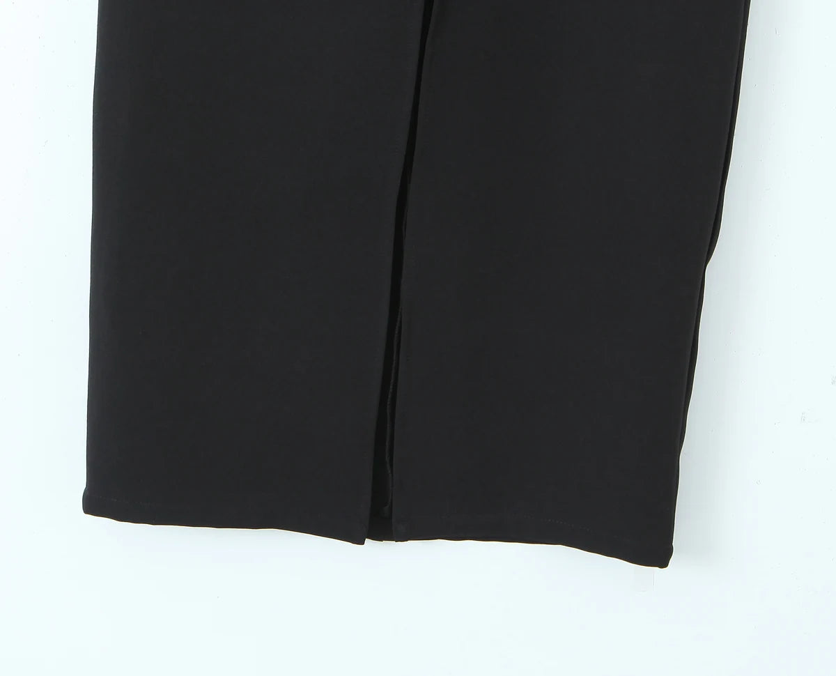 Cyflymder  Sexy Black Front Slit Midi Pencil Skirt Women Spliced High Waist Package Hips Skirts