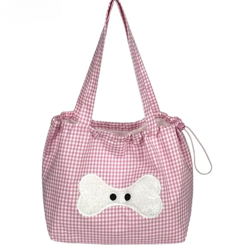 Cyflymder  Sweet Y2k Aesthetic Kawaii Plaid Shoulder Bags All Match Women Drawstring Casual Handbags New Fashion Grunge Canvas Underarm Bag