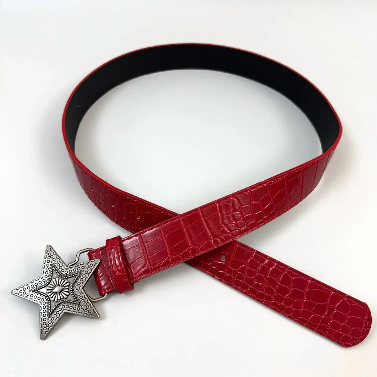 Cyflymder  Hip-hop Retro Ladies Belts Gothic Punk Five-pointed Star Buckle Pu Leather Girdle Rock y2K Popular Red Waistband Waist Belt