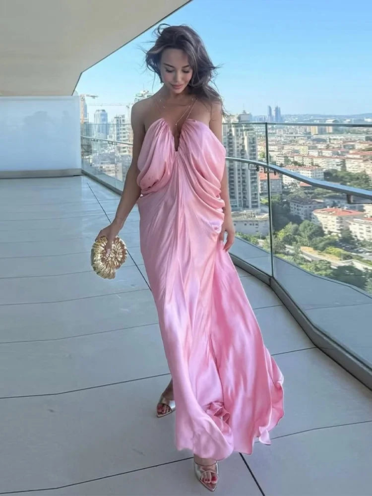 Cyflymder  Dress Women Wholesale European American Fashion Woman Clothing Solid Color Sexy Backless Dress V Neck Dresses 2025